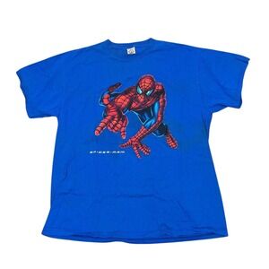 Marvel Spider-Man Y2K T-Shirt XL Blue Graphic Print Delta Pro Weight